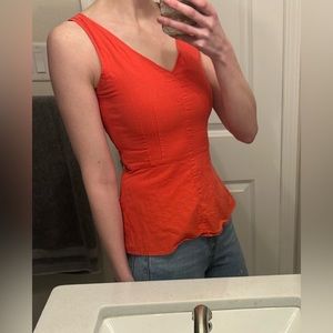 ⭐️ BUY 1 GET 2 FREE⭐️ EUC J. Crew Linen Red Orange Peplum Top Size 00